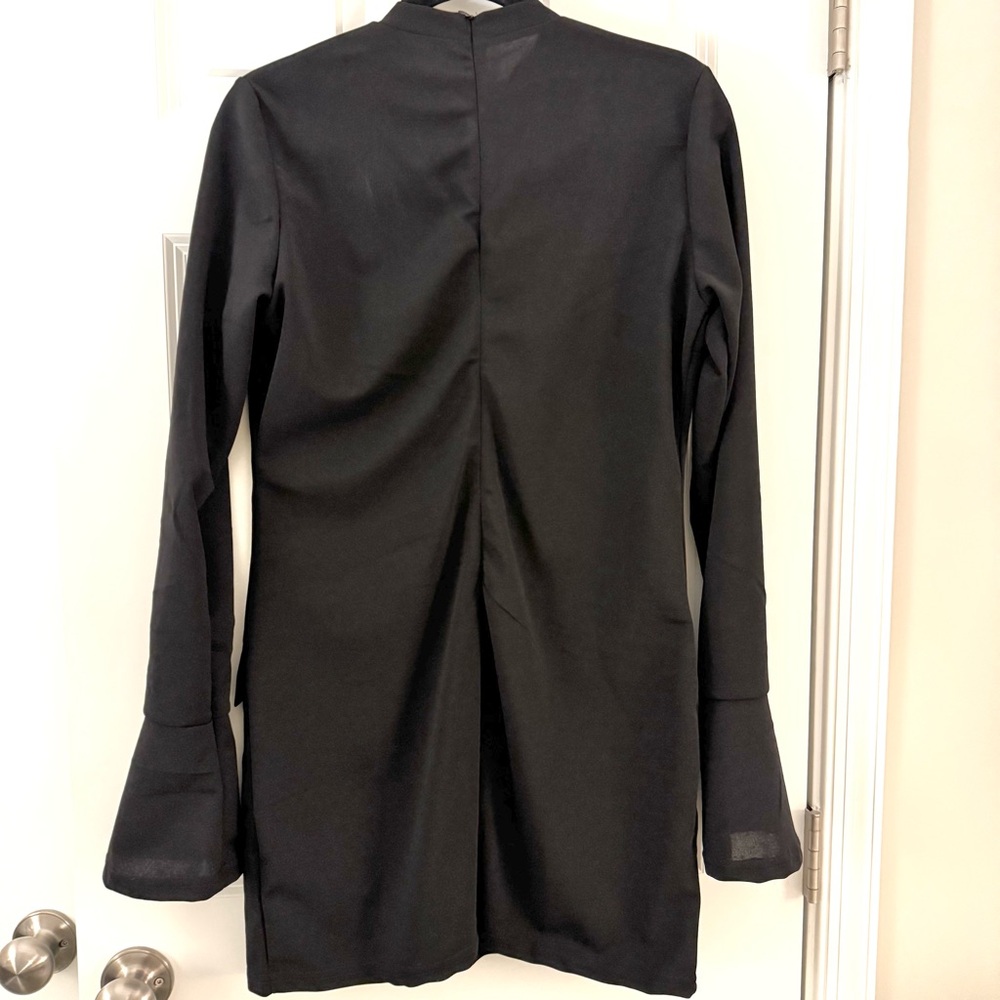 Commense Plain Piping Flair Sleeve Mini Dress, Black - Picture 6 of 10